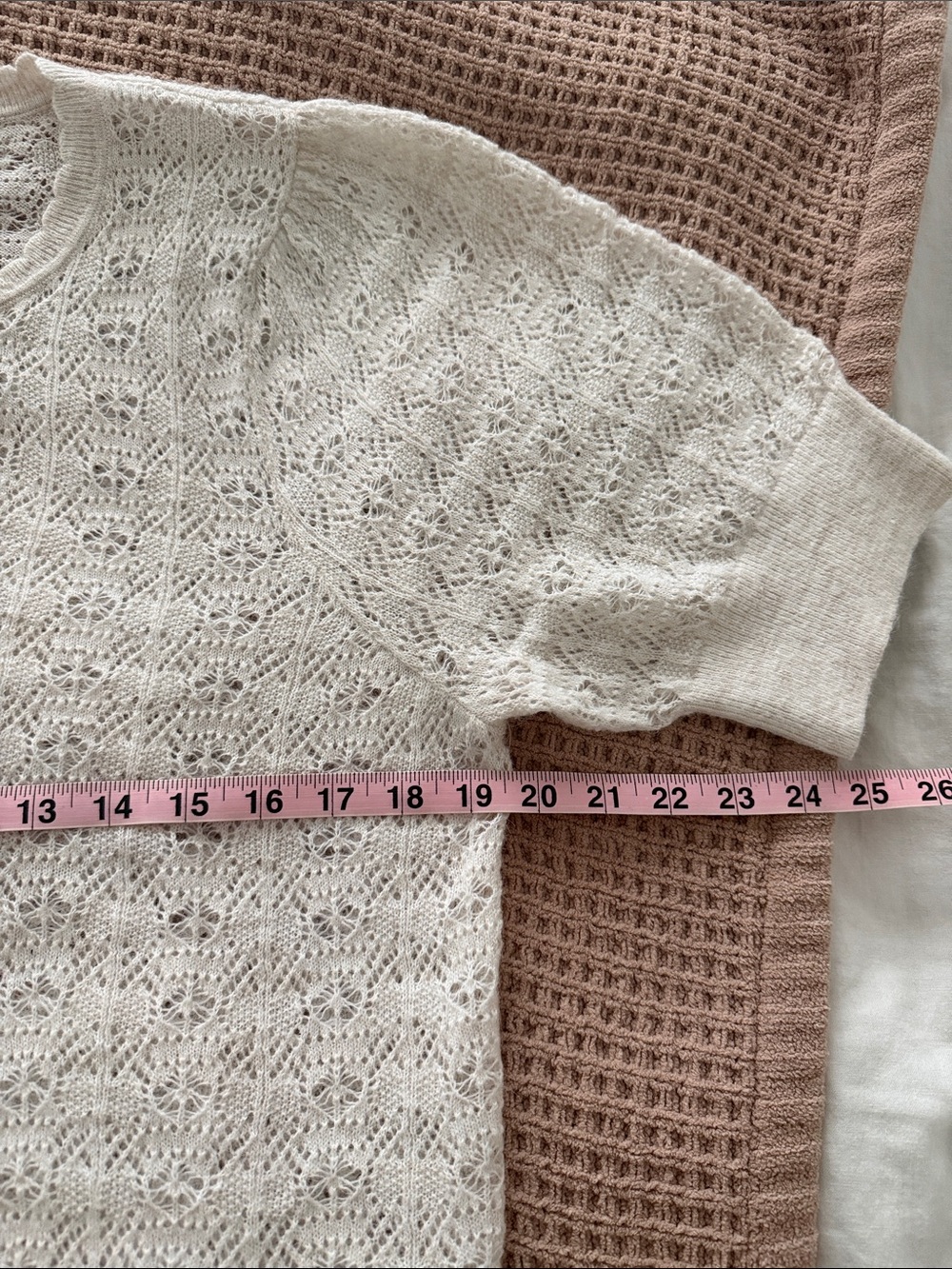 Old Navy Cream Openwork Tie-Neck Short Sleeve Sweater - Picture 5 of 5